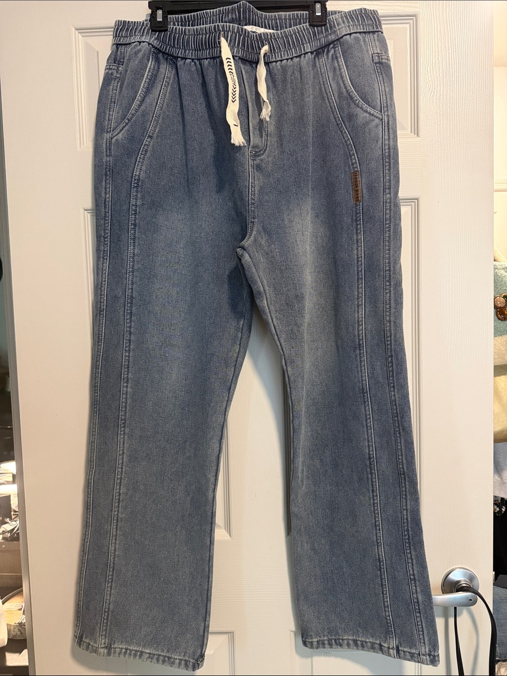 Women Light Blue Drawstring Jeans